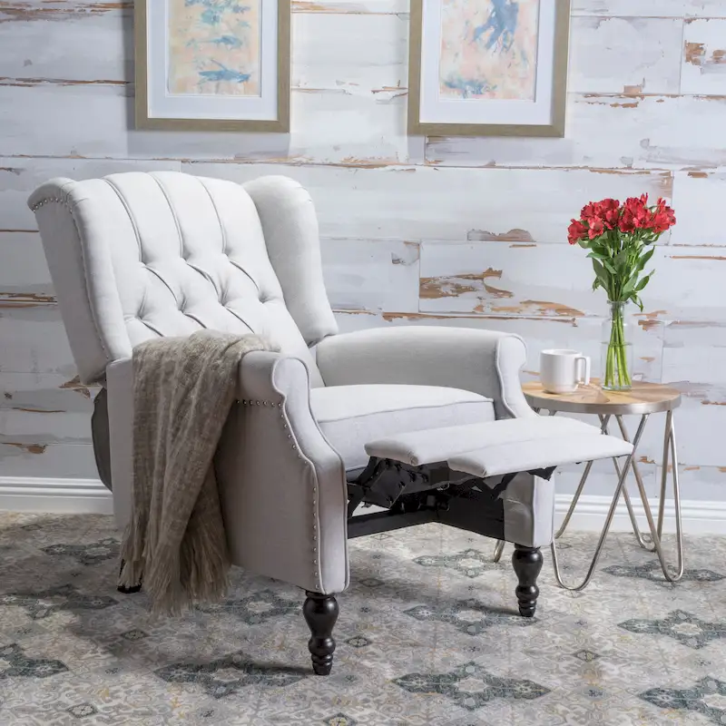 Tufted Fabric Wingback Recliner Club Chair