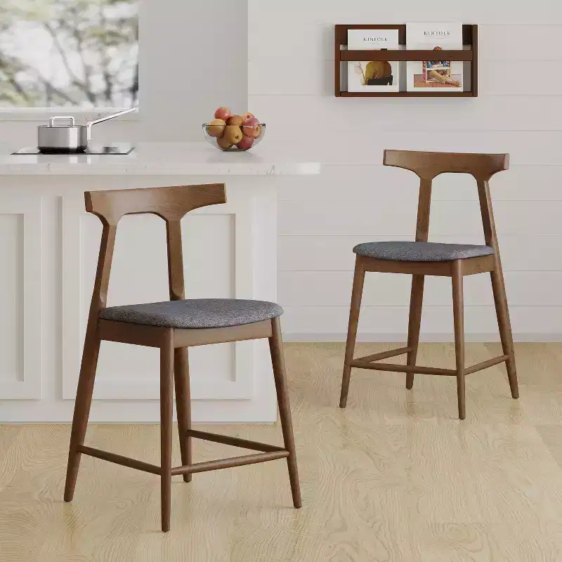 Christopher Knight Home Wanda Mid-Century Modern Rubberwood Upholstered Counter Stools (Set of 2)
