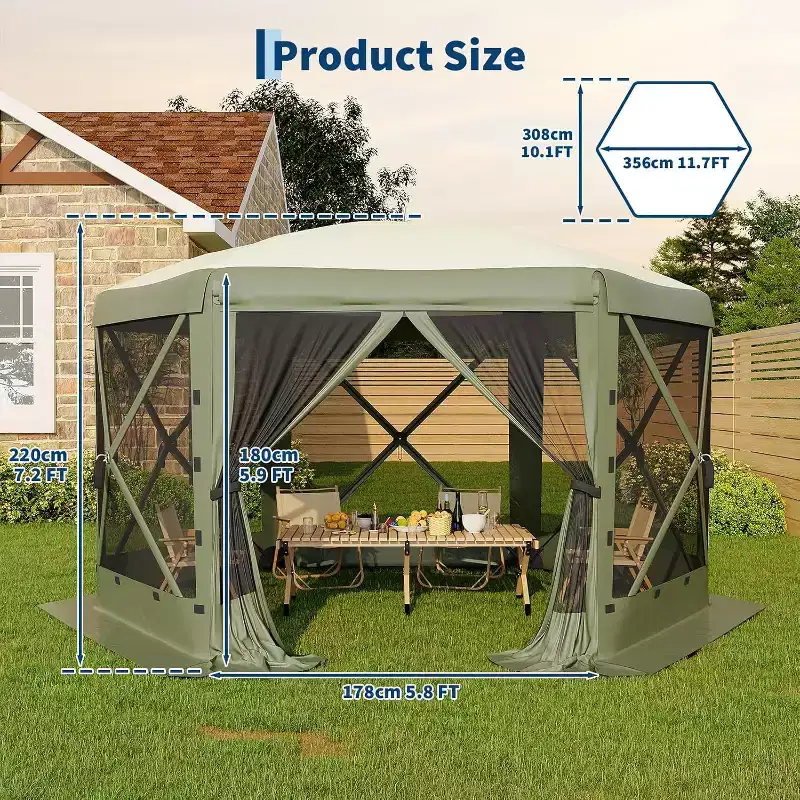 11.5x11.5 FT Gazebo,Pop Up Canopy Tent, Large Gazebos with Sidewalls, Screened in Gazebo,carpas para Patio,Portable Screen Tents Outdoor Camping