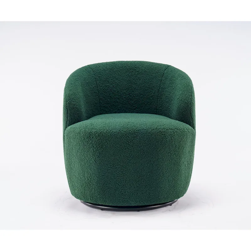 360° Swivel Barrel Accent Chair – Soft Teddy Fabric, Ergonomic Backrest