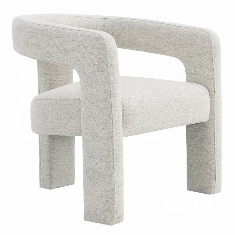 Side Dining Chair Set of 2, Textured Off White Boucle, Curved Back