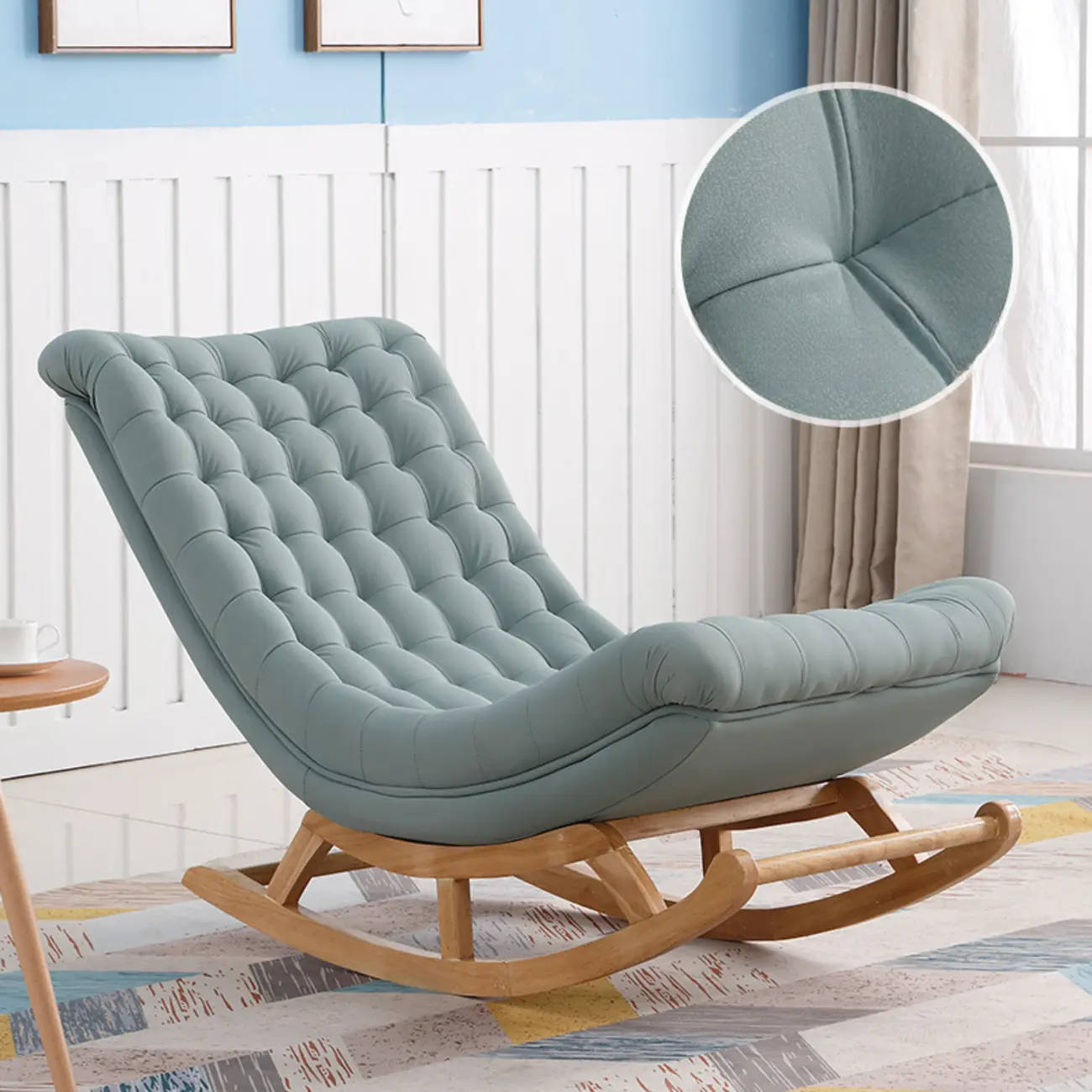 Modern Upholstered Ergonomic Rocking Chair with Ottoman