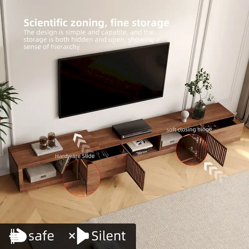 Modern Retractable & Extendable TV Stand with 4 Drawers, Up to 103 Inches - 78.54D x 15.74W x 13.78H