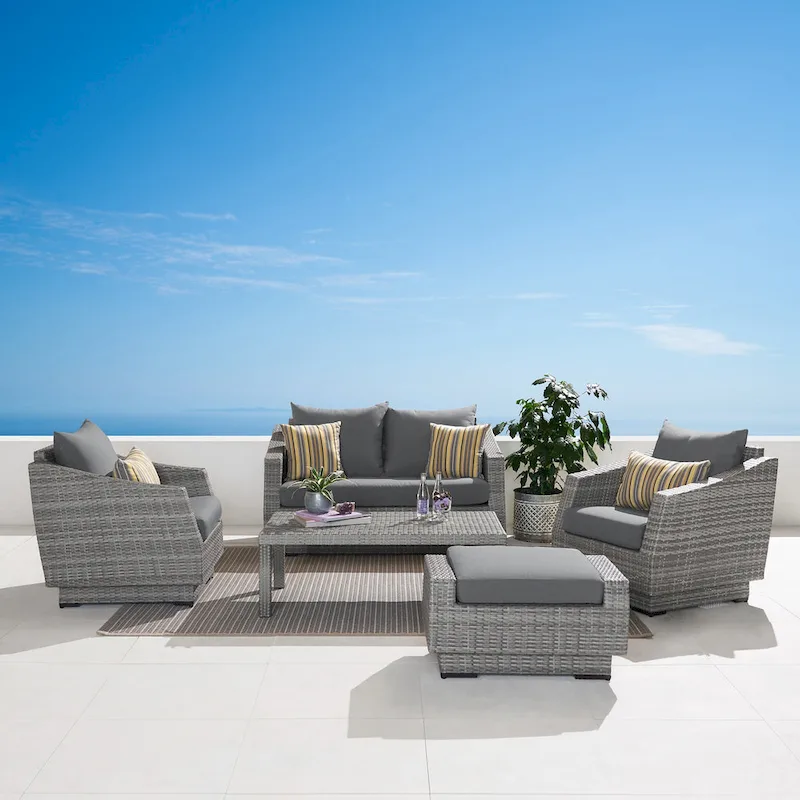 Cannes 5 Piece Sunbrella Outdoor Patio Love & Club Seating Set