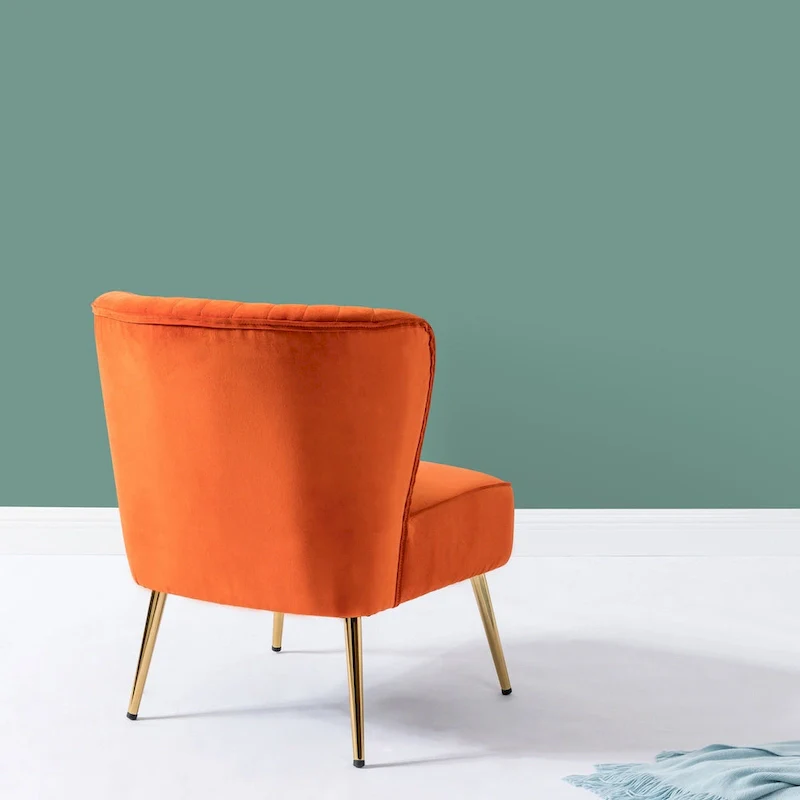 Monica Living Room Armless Accent Comfy Chair with Tufted Back and Metal Legs by HULALA HOME