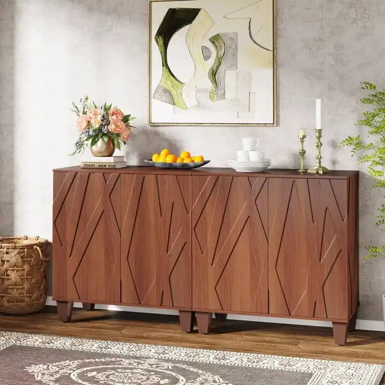 Retro-Modern 2-Door Buffet Sideboard Cabinet – Walnut / Black, Single
