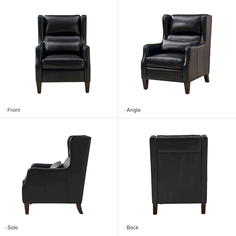 Genuine Leather Wingback Armchair with Pillow