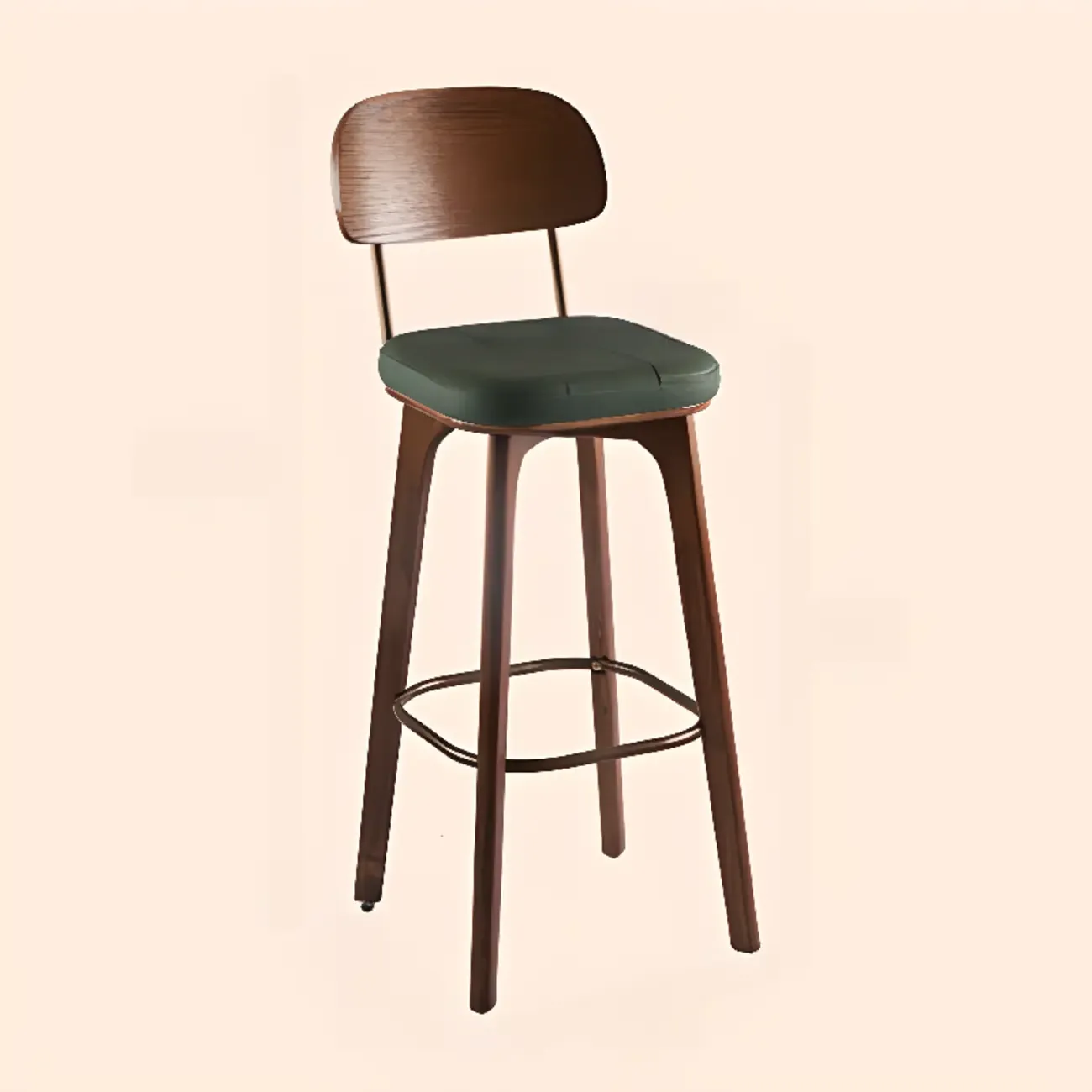 Mid-Century Modern Leather Square Bar Height Stools with Backs