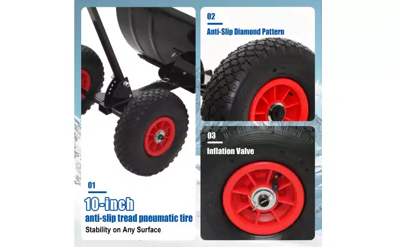 Snow Shovel with Wheels & Snow Pusher, Cushioned Adjustable Handle, 29 Blade, 10 Wheels (Black)