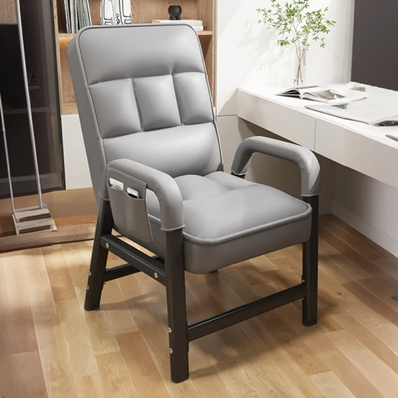 Modern Grey Upholstered 4-Leg Office Chair