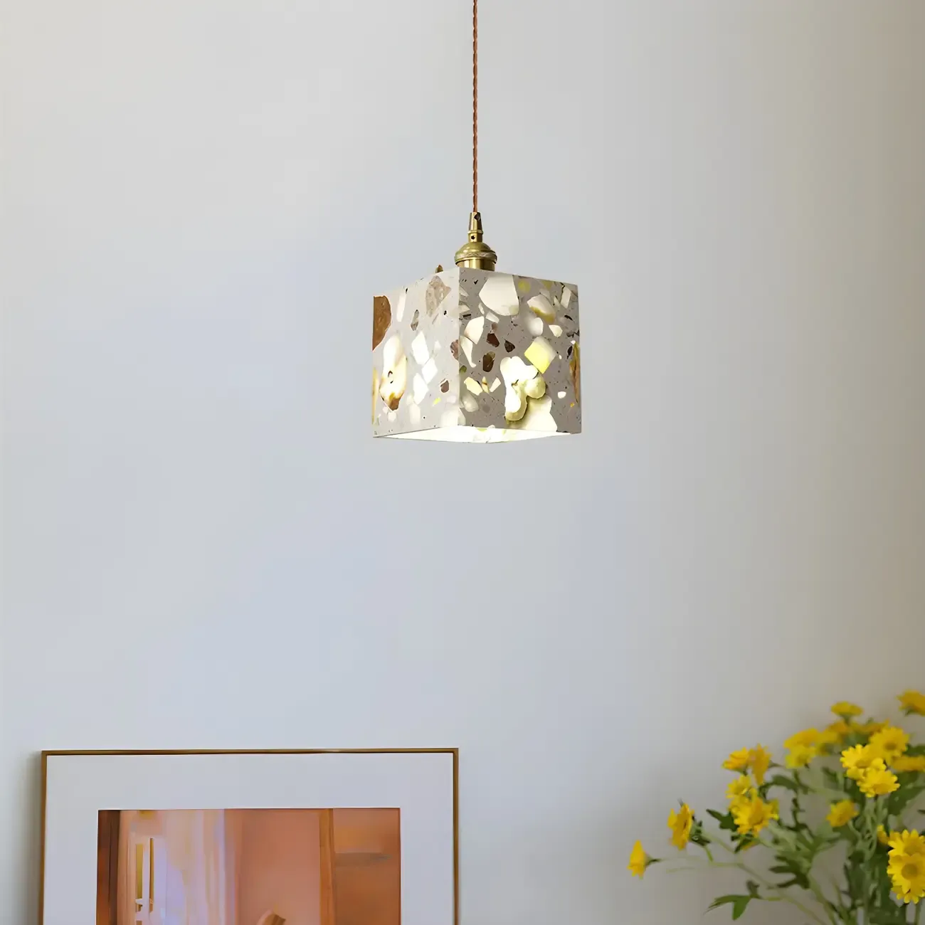 Modern marble effect cube pendant light for home decor