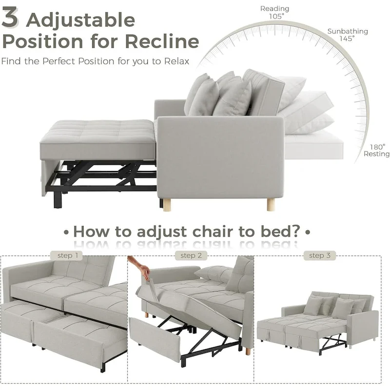 Double Sleeper Chair Bed with Adjustable Backrest