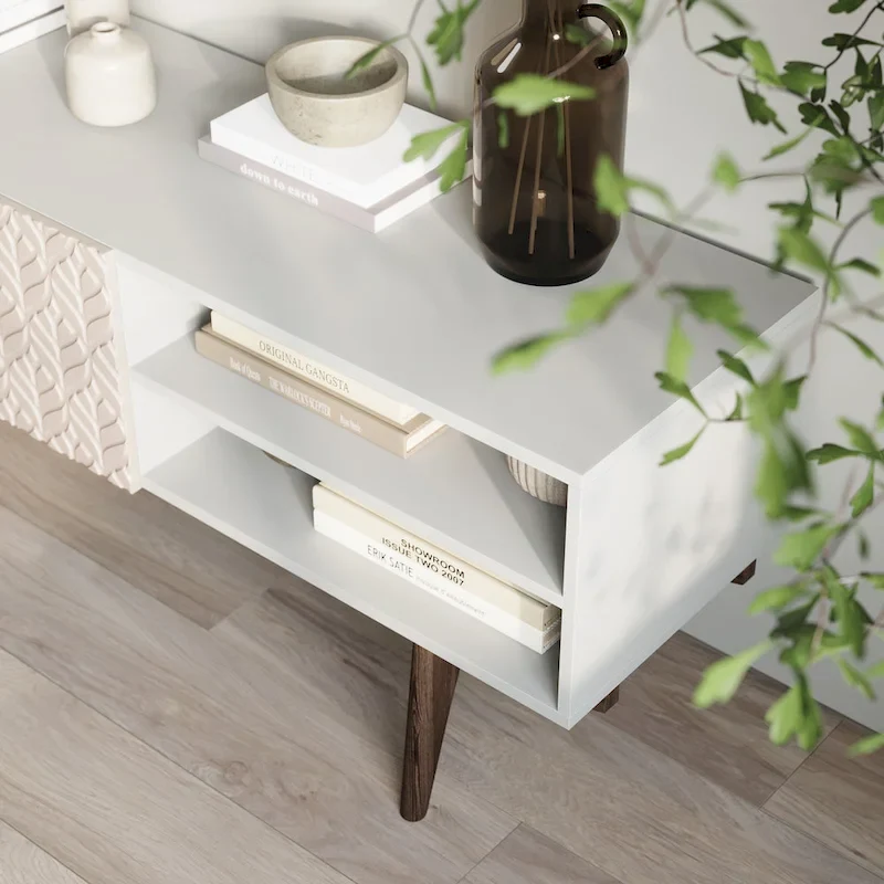 TV Stand Console Fits TV's up to 65 in. with Wood Legs in Mid Century Modern Scandinavian Design