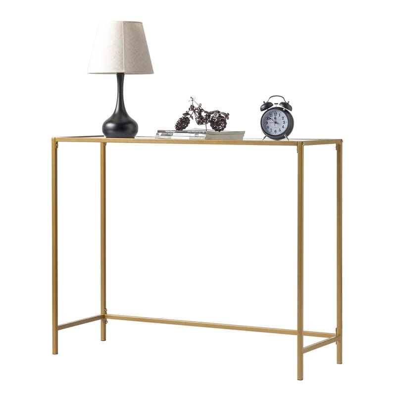 Modern Gold Frame 39.4 Entryway Console Table Glass Top
