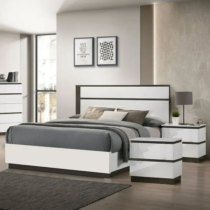 Modern White Wood 3-Piece Platform Bedroom Set (USB)