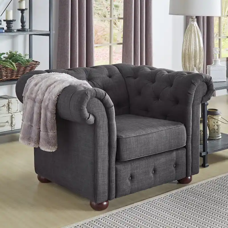 Gdansk Tufted Scroll Arm Chesterfield Chair
