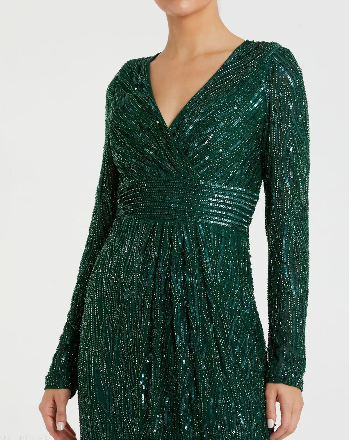 Green Long Sleeve Embellished Sequin Cocktail Dress - FINAL SALE