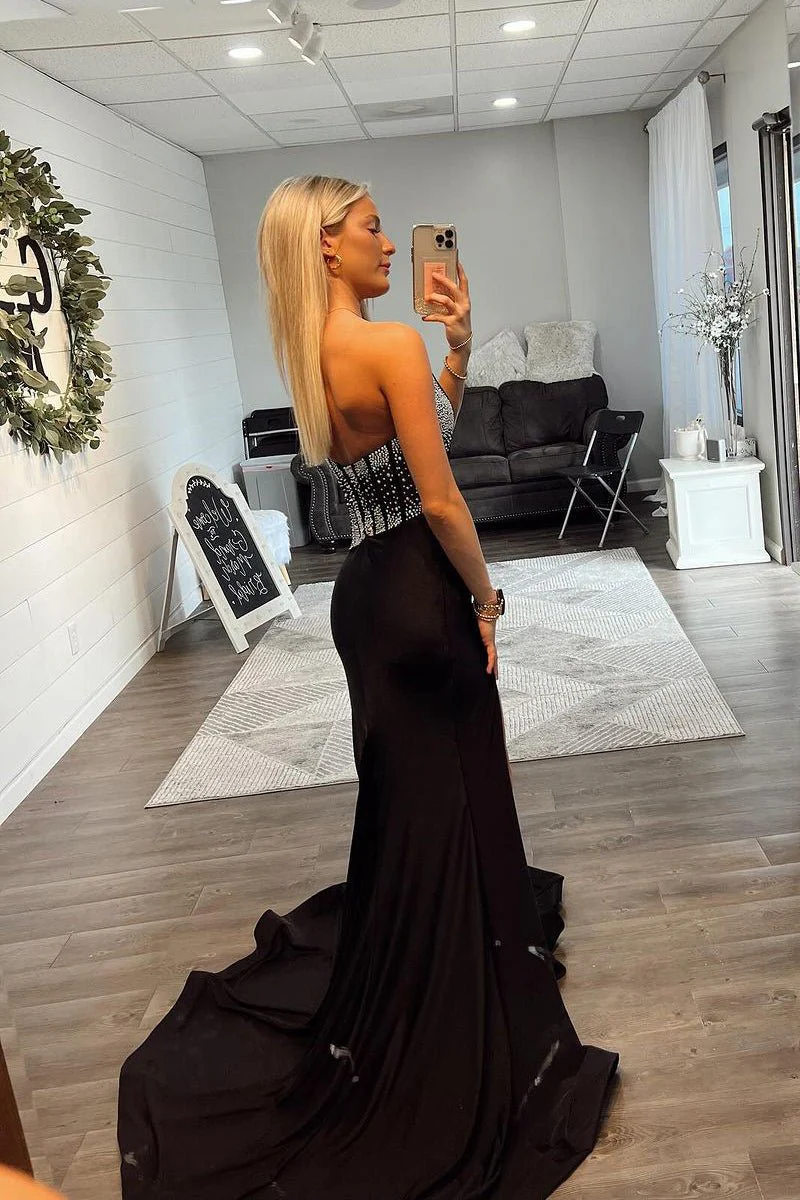 Blue Mermaid One Shoulder Long Prom Dresses with Beaded