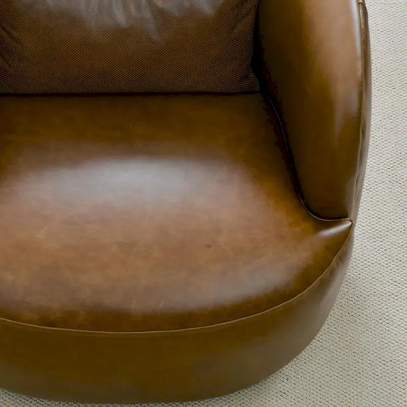 KINWELL Modern Top Grain Genuine Leather Swivel Armchair with Pillow