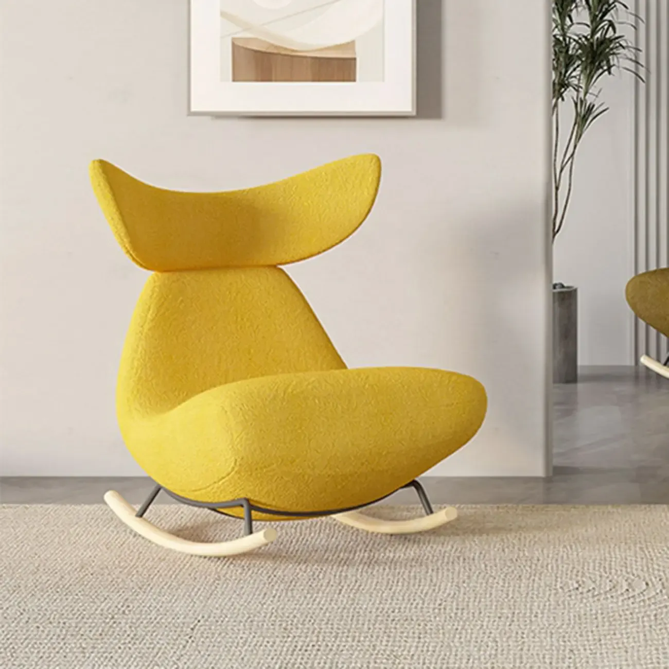 Upholstered Rocking Chair in Whale Shaped with Ottoman