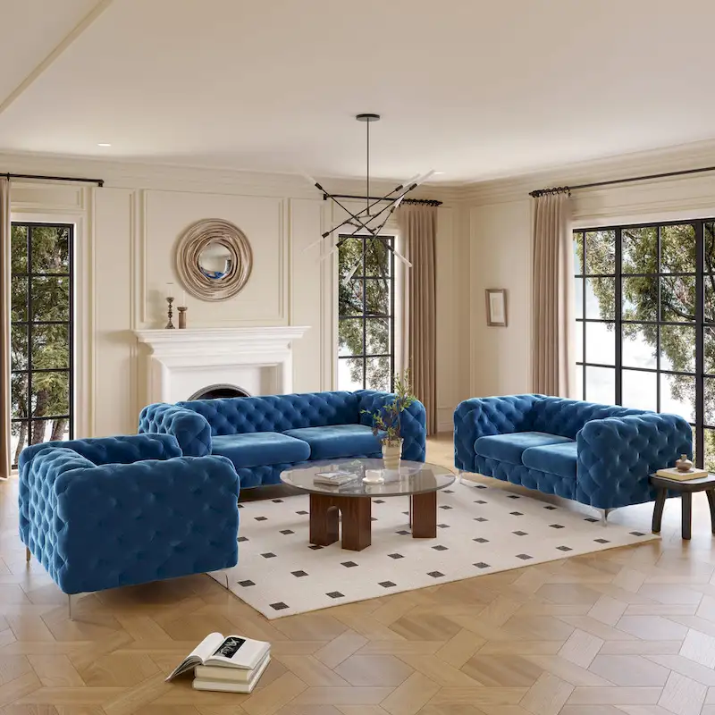 Corvus Aosta Tufted Velvet Loveseat and Sofa Living Room Chesterfield Set