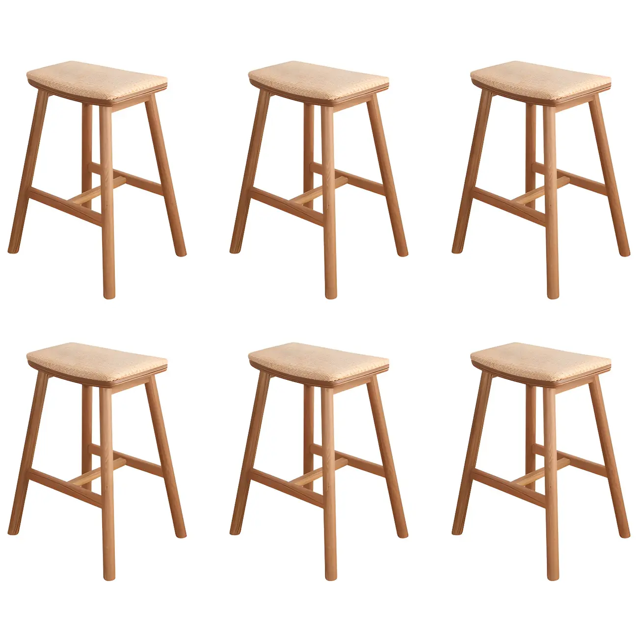 Brown Oak Wood  Ratten Seat Backless Counter Bar Stools