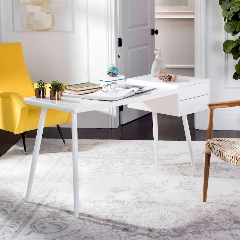 Natalia Mid Century Scandinavian White Two Drawer Desk