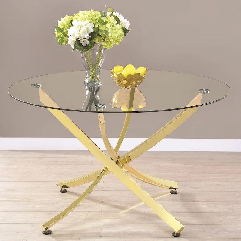 Modern 5-piece Glass Top Dining Set with Gold Metal Base