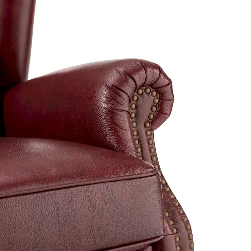 Brown Genuine Leather Wingback Armchair with Nailhead Trim, Set of 2, 1-Person