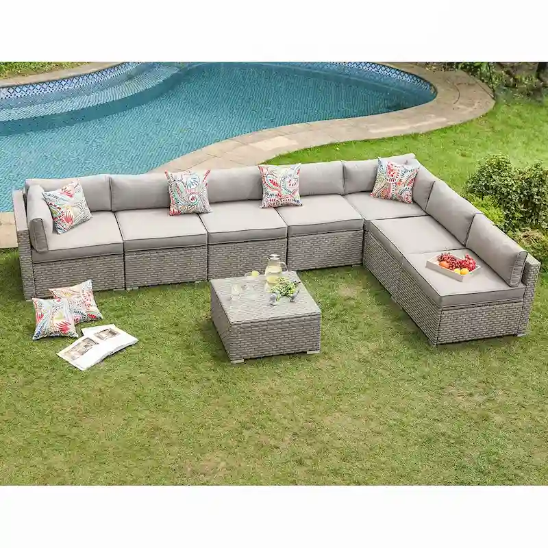 COSIEST 8-piece PE Wicker Outdoor Sectional Set with Cushions