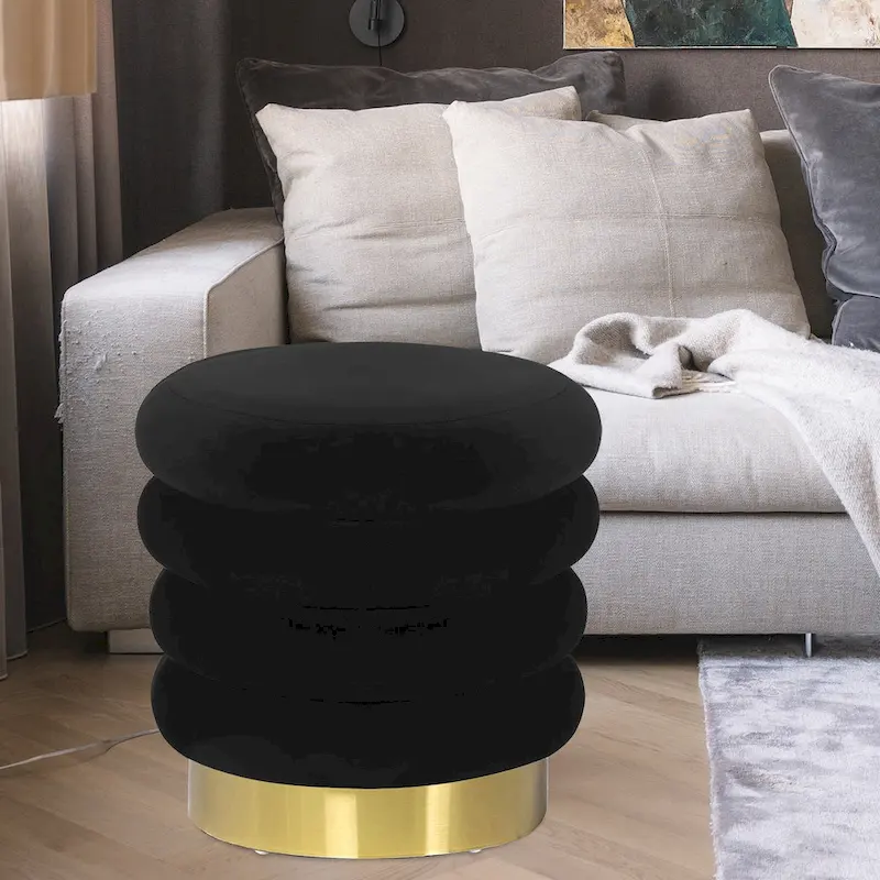 Adeco Round Velvet Ottoman Upholstered Foot Stool