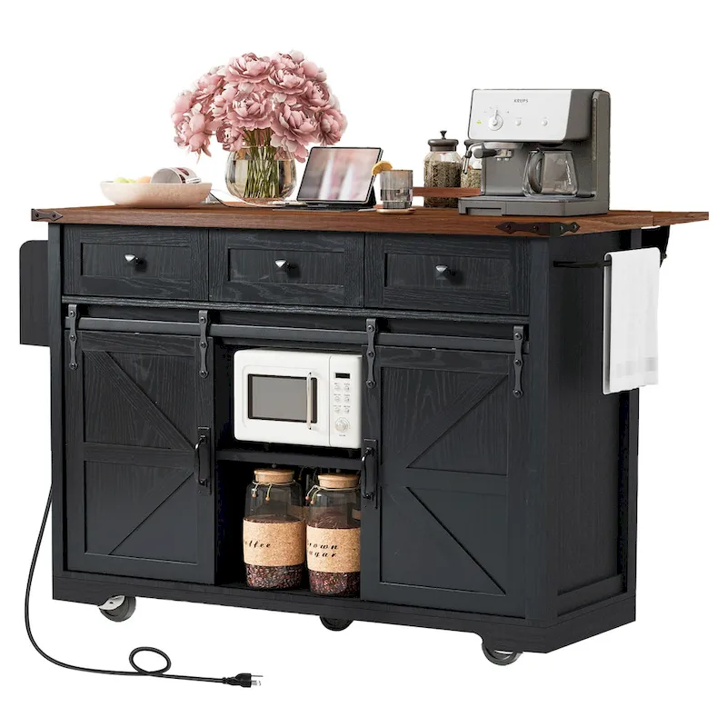 53.7 Farmhouse Kitchen Island With Power Outlet(no include stool)
