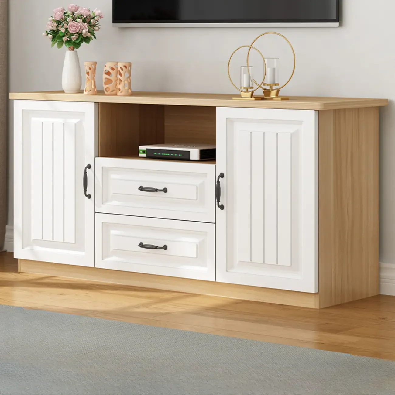 Minimalist Wooden TV Stand with Ample Storage for Home Use