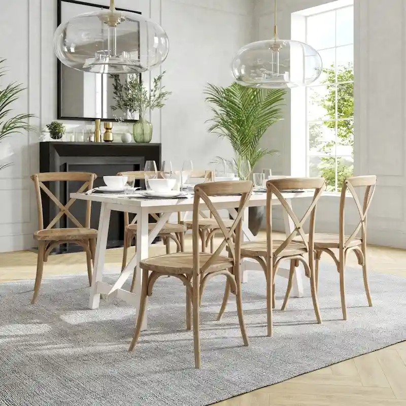 Modern Solid Wood Stacking Cross Back Dining Chairs (Set of 2)