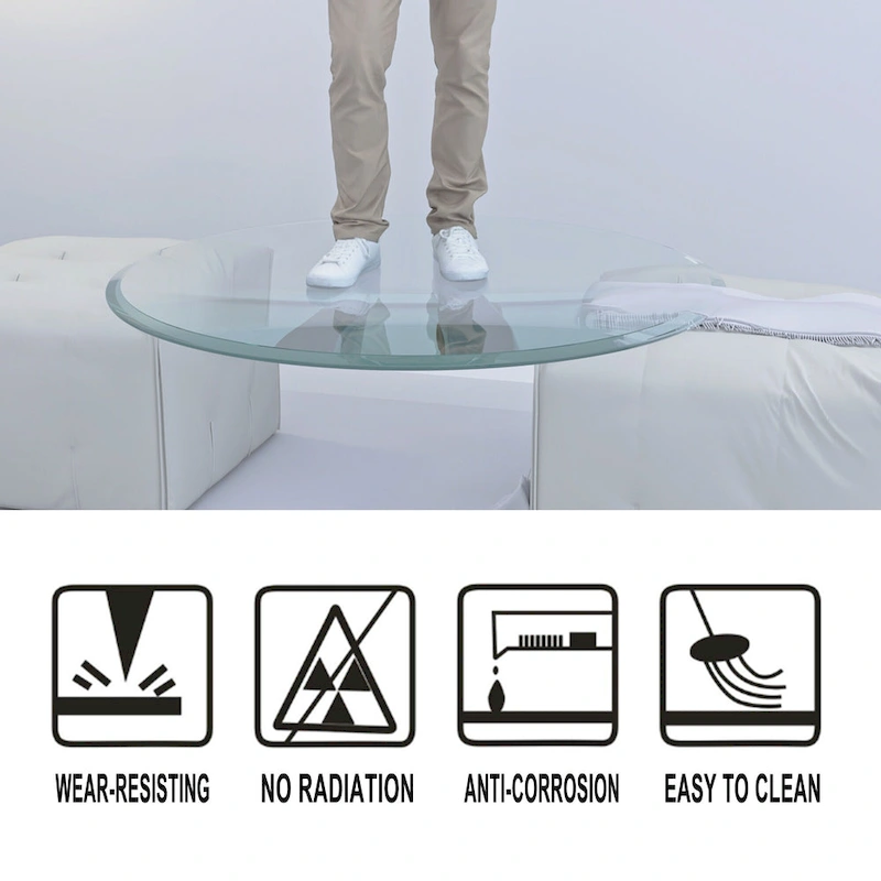Round Tempered Glass Table Top Clear Glass Thick Beveled Polished Edge