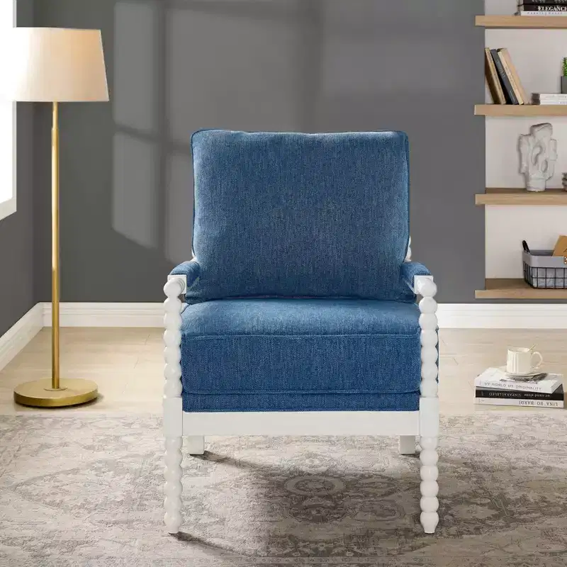 Roundhill Furniture Belvoir Upholstered Spool Accent Chair with Turned Wood Frame