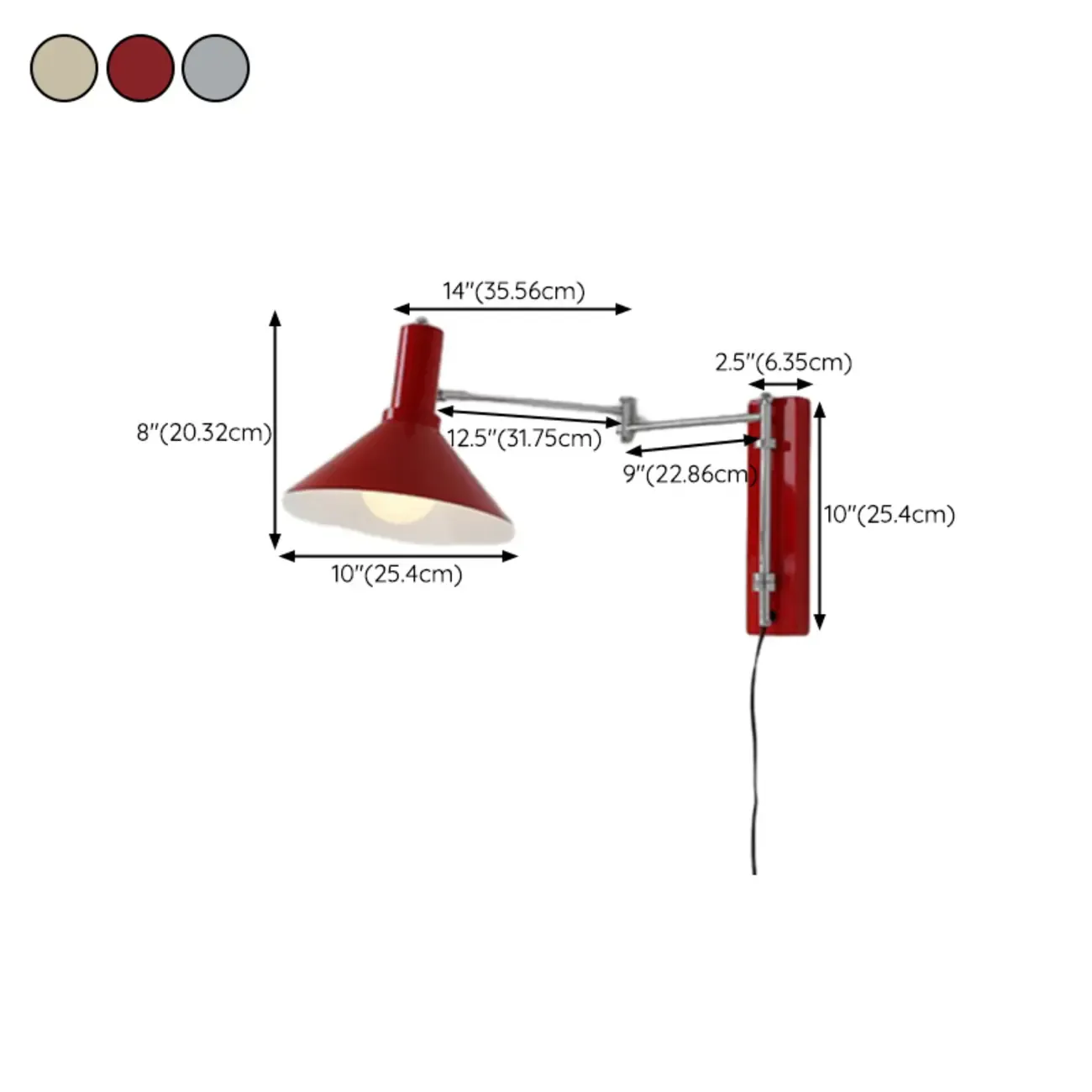 Modern Red Swing Arm Wall Mounted Light Fixture Iron Shade