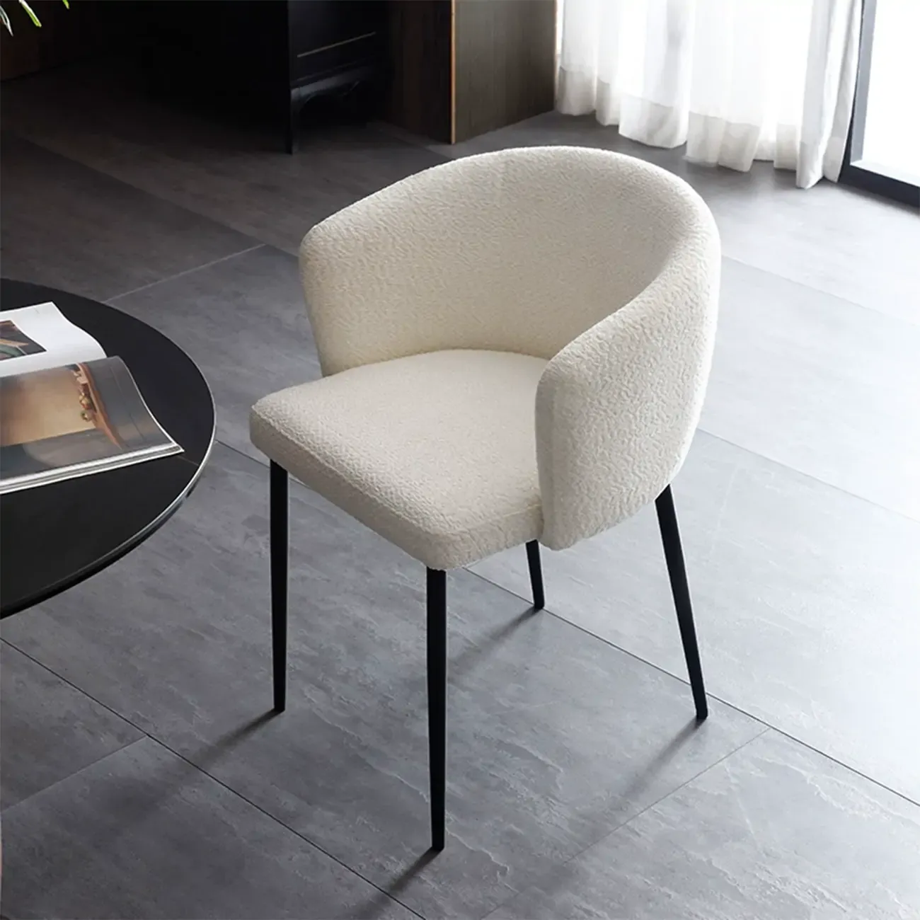 Modern Chenille Upholstered  Metal Leg Dining Chair