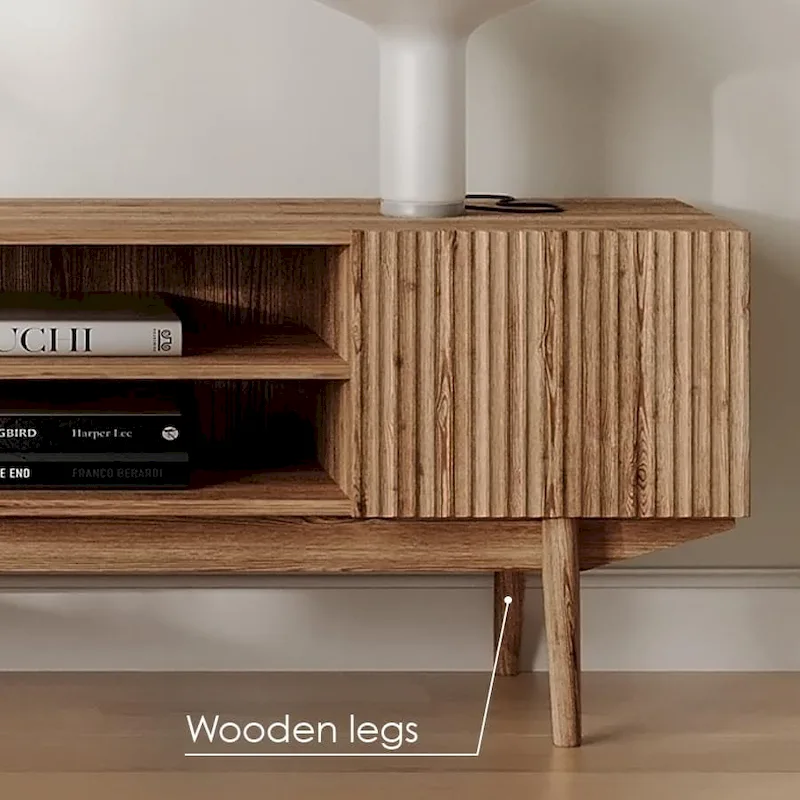 Living Skog Kelly TV Stand Console Fits TV's up to 65 in. with Wood Legs in Mid Century Modern Scandinavian Design