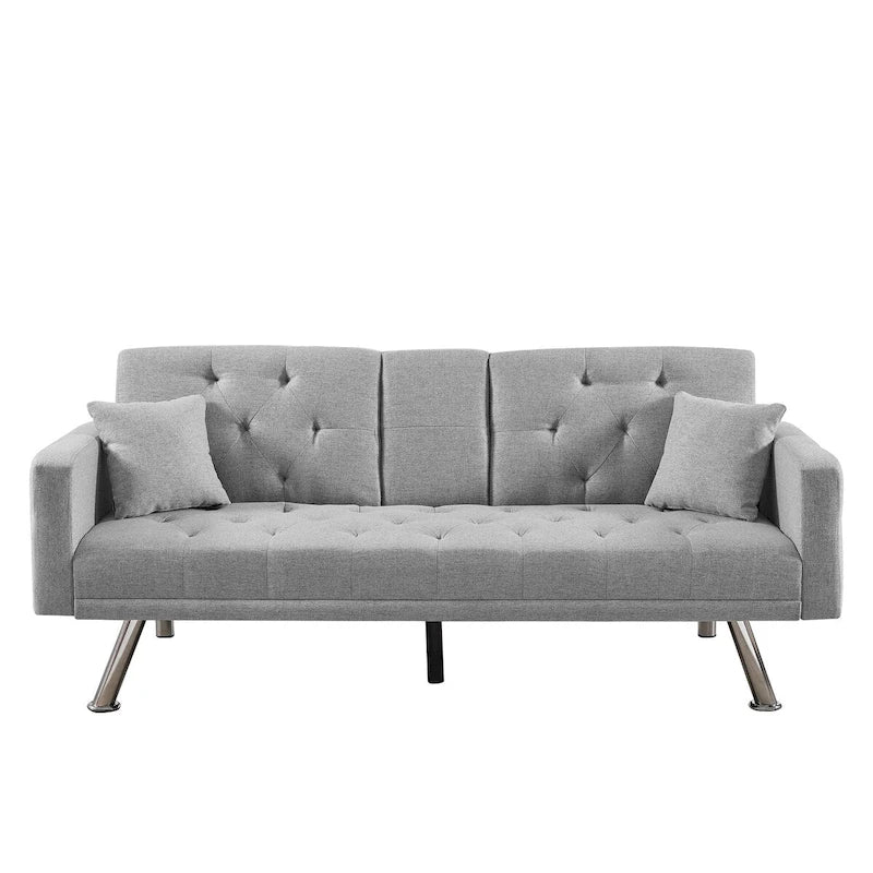 Grey/Green Linen Convertible Sofa, 3-Position Adjustable, 1-Seater