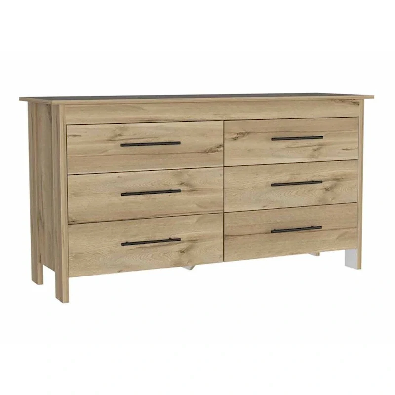 Southington 6-Drawer Rectangle Dresser Light Oak and White