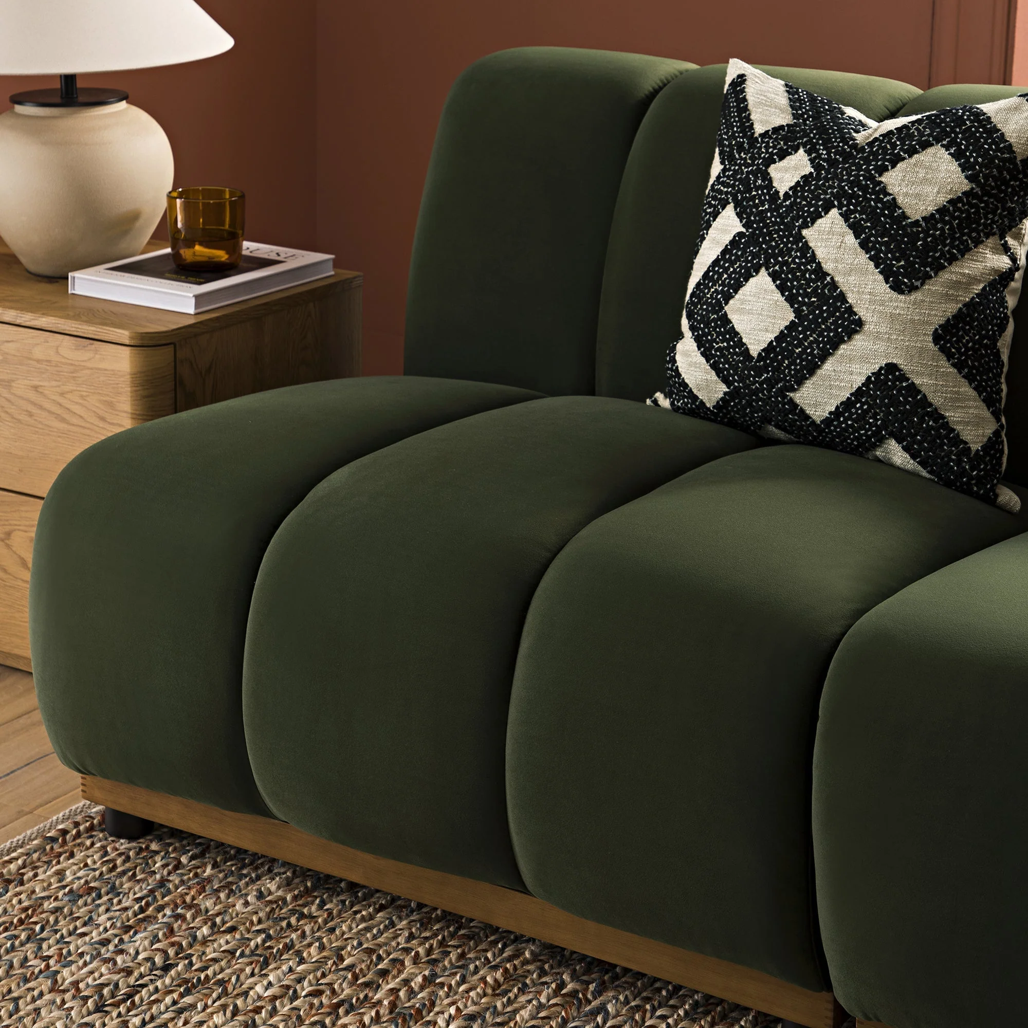 Moss Green Sectional Sofa, 1-Seater Armless Sofa