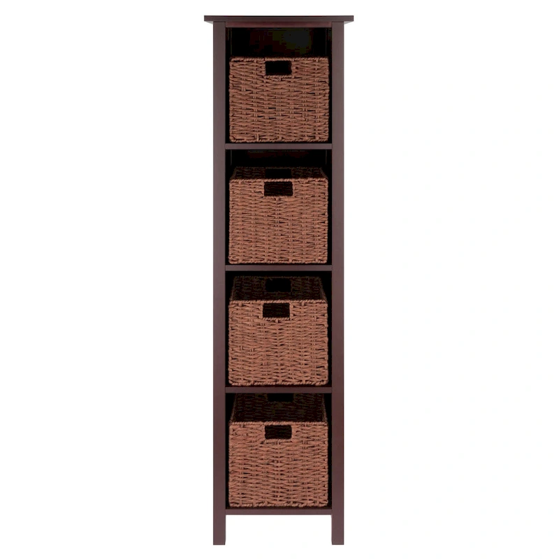 5 Pc Storage Shelf with 4 Foldable Woven Baskets - 56 - Walnut Brown