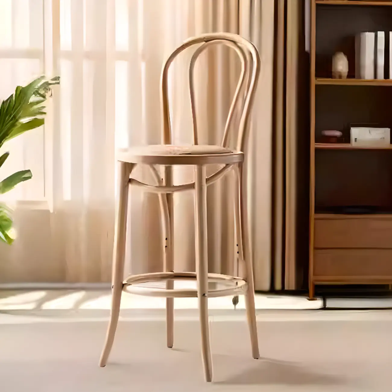 Walnut Beech Wood Leather Seat Bar Stools with Back