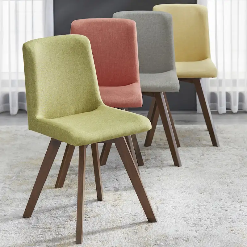 Mid-Century Dining Chairs, Multi-Color Linen, Set of 4