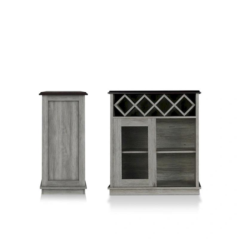 DH BASIC Farmhouse Four Shelf and Four Bottle Lattice-like Wine Buffet by Denhour