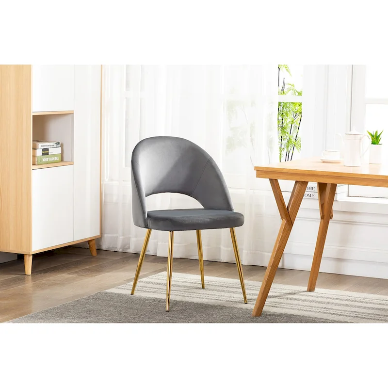Velvet Dining Chairs w/ Goldtone Metal Legs (Set of 2)