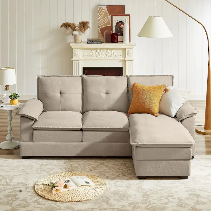 L-Shaped Sectional Sofa with Ottoman, 82 Inch
