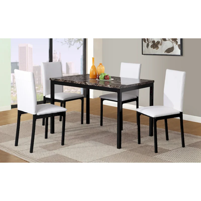 Modern 5-Piece Dining Set with Rectangular Table & 4 High Back Chairs
