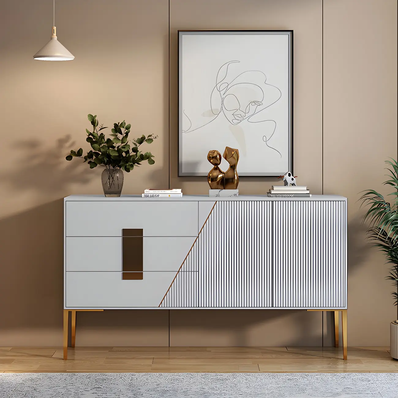 Glam Sleek Wooden Sideboard with Drawers